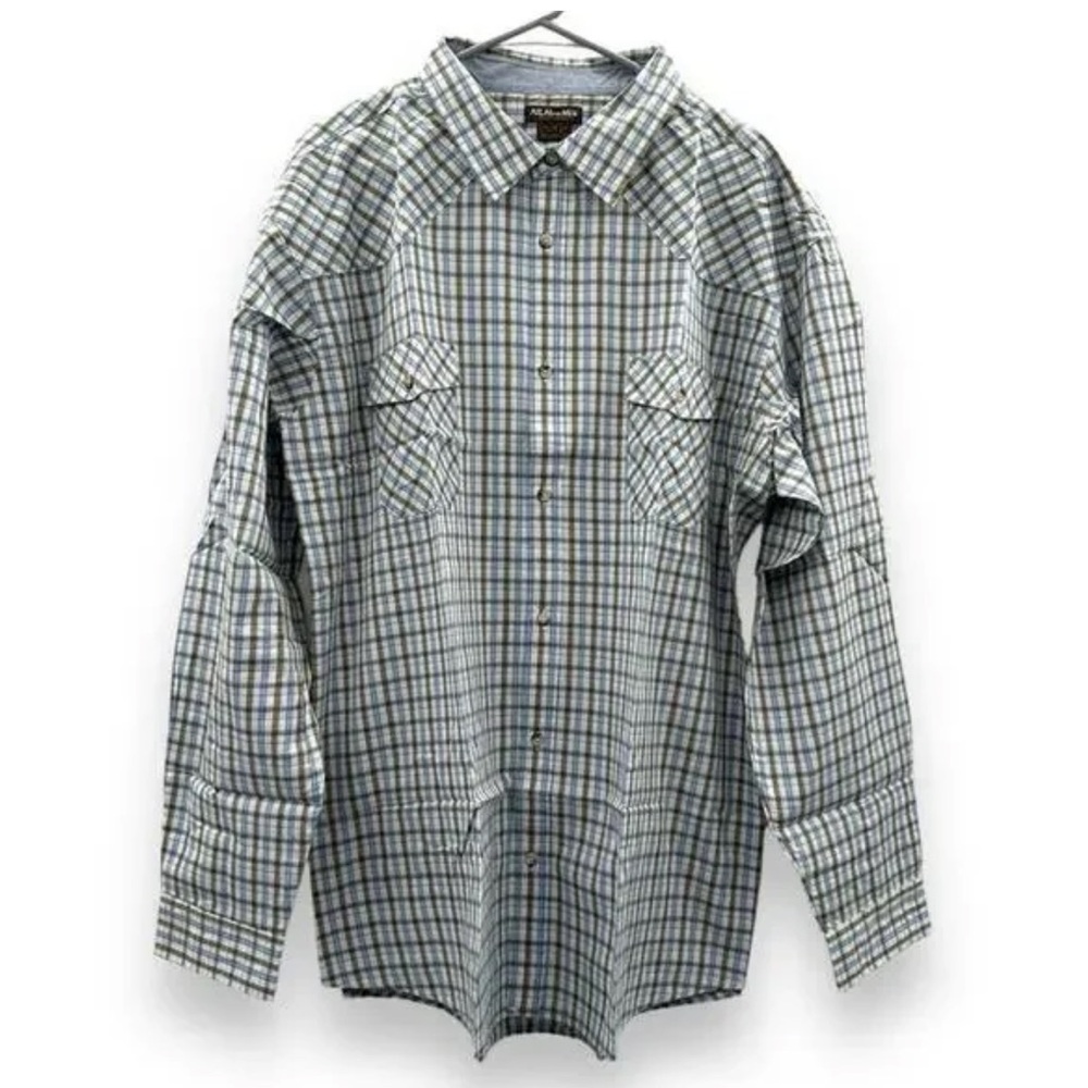 Atlas for Men Cream & Blue Check Striped Button Down Shirt Sz 3XL NEW